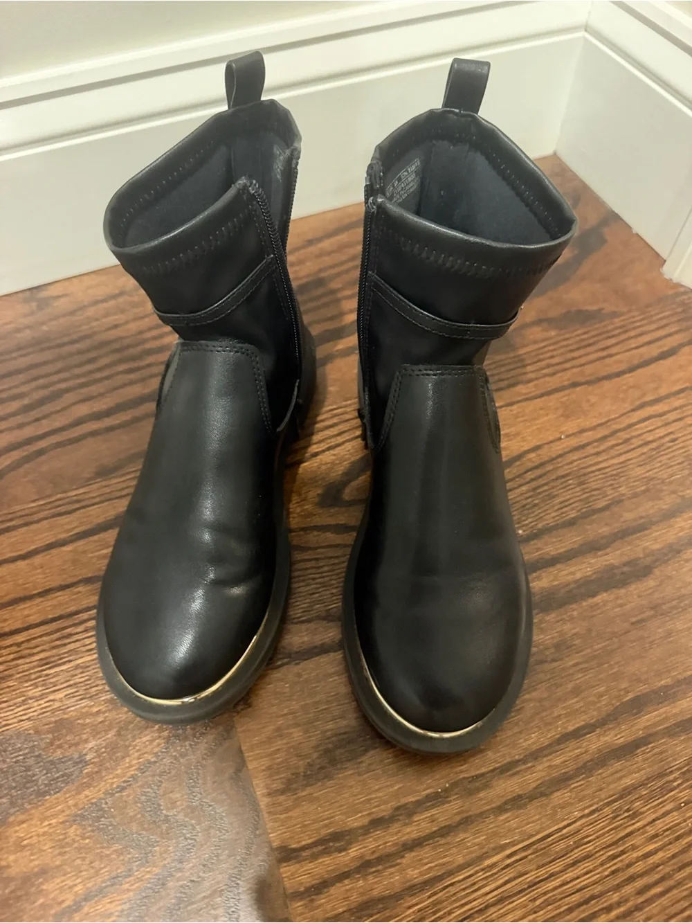 Zara Kids Black Ankle Chelsea Boots with Gold Trim Sole